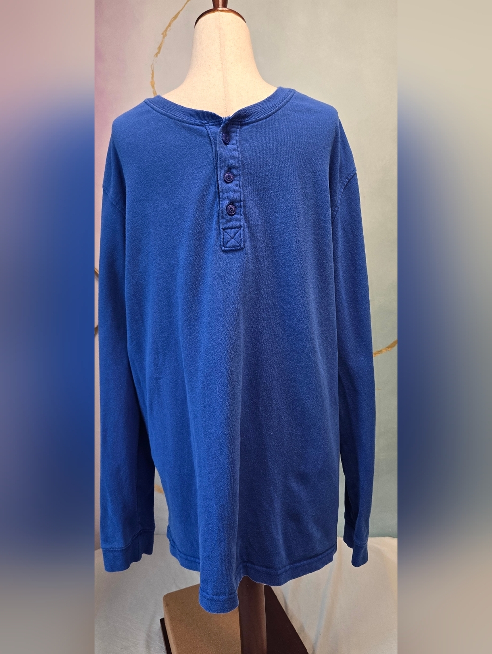 St Johns Bay Legacy Henley Classic Royal Blue Long Sleeve Shirt 3 Button L